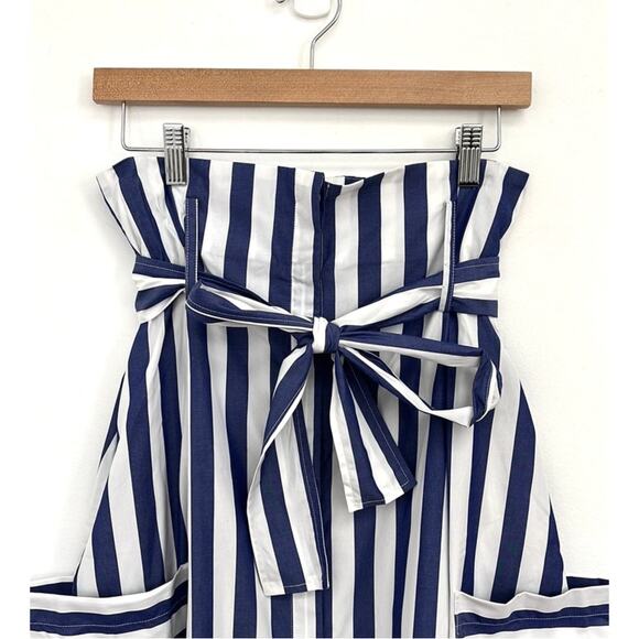 WHIT A-Line Tie Belt Pockets Midi Skirt Architectural Artsy Preppy Stripe Size 4 - Picture 8 of 15